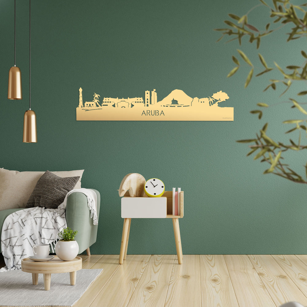 Skyline Aruba Metallic Goud gerecycled kunststof cadeau decoratie relatiegeschenk van WoodWideCities