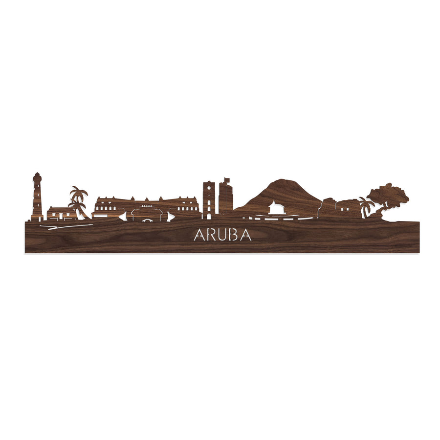 Skyline Aruba Noten houten cadeau decoratie relatiegeschenk van WoodWideCities