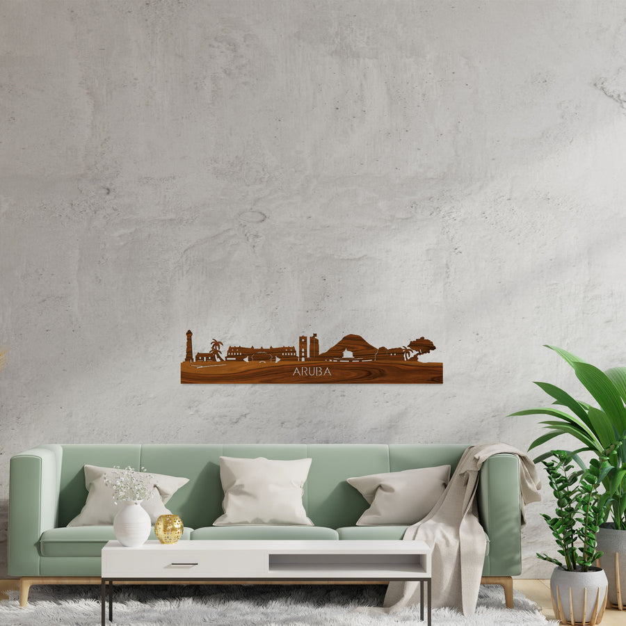 Skyline Aruba Palissander houten cadeau decoratie relatiegeschenk van WoodWideCities