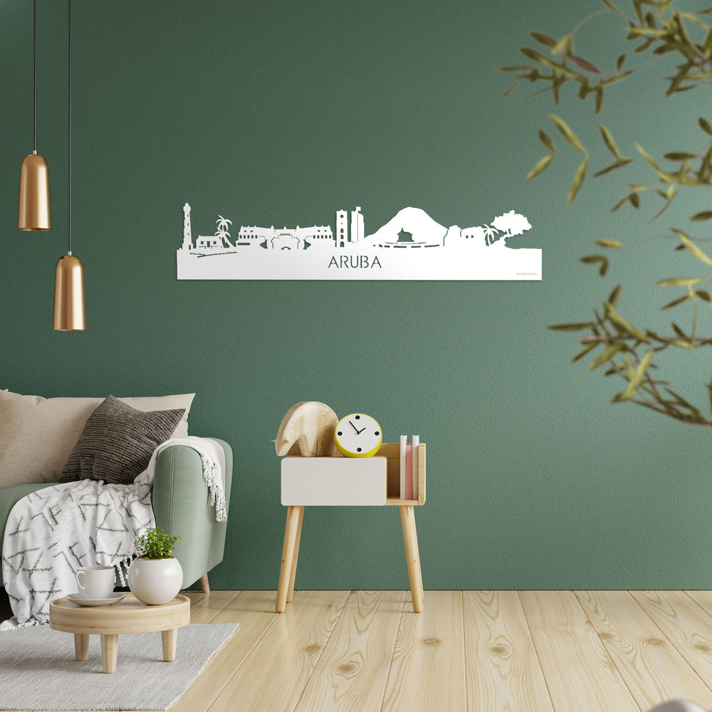 Skyline Aruba Wit glanzend gerecycled kunststof cadeau decoratie relatiegeschenk van WoodWideCities