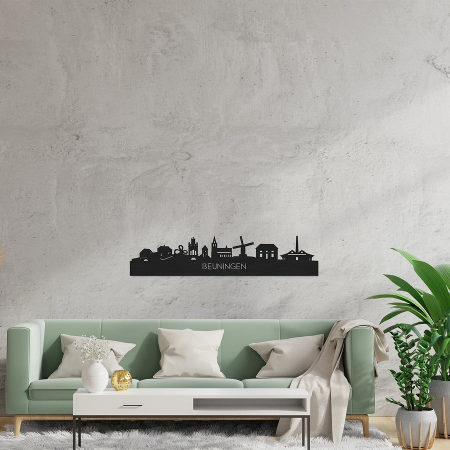 Skyline Beuningen Zwart houten cadeau decoratie relatiegeschenk van WoodWideCities
