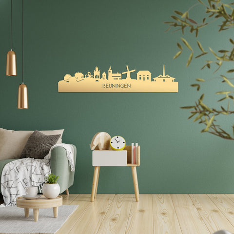 Skyline Beuningen Metallic Goud gerecycled kunststof cadeau decoratie relatiegeschenk van WoodWideCities