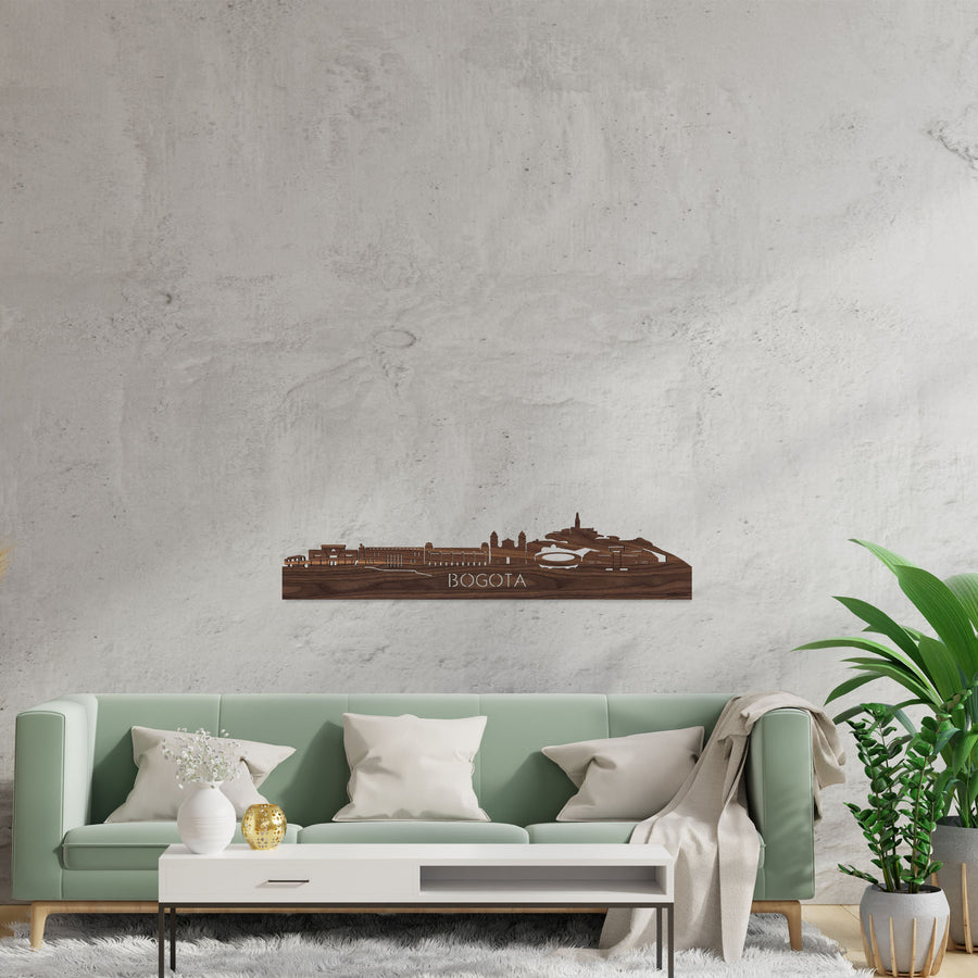 Skyline Bogotá Noten houten cadeau decoratie relatiegeschenk van WoodWideCities