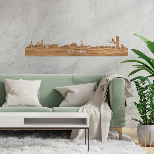 Skyline Bonaire Eiken houten cadeau decoratie relatiegeschenk van WoodWideCities