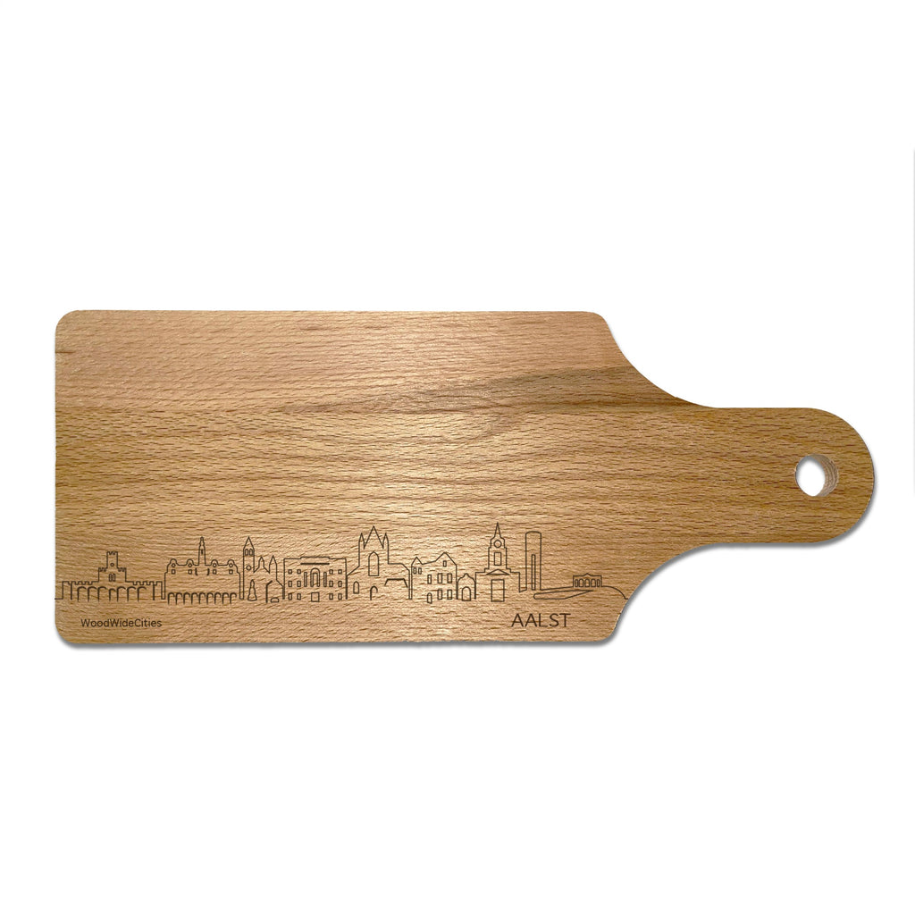 Skyline Borrelplank Aalst houten cadeau decoratie relatiegeschenk van WoodWideCities
