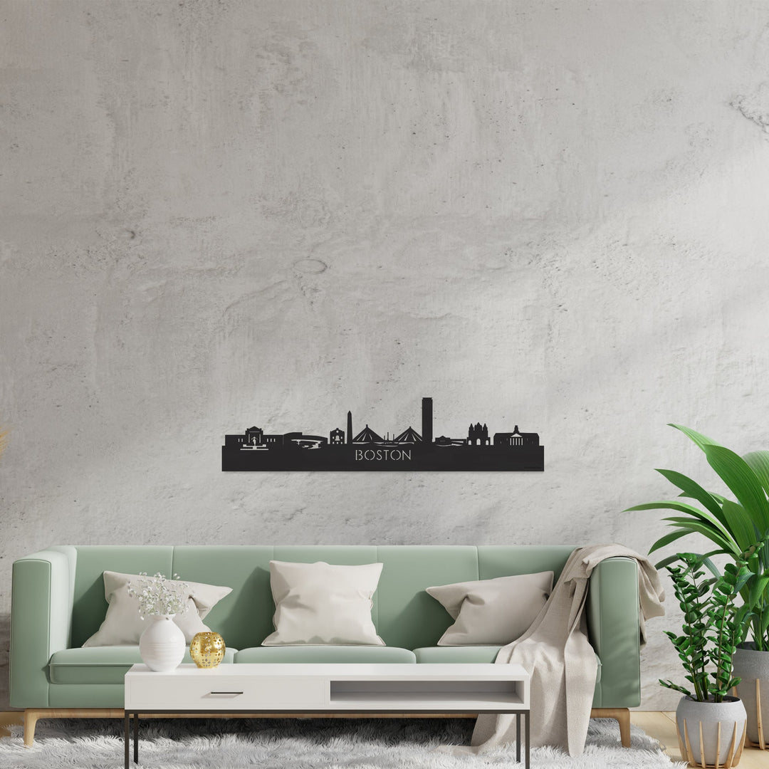 Skyline Boston Zwart houten cadeau decoratie relatiegeschenk van WoodWideCities
