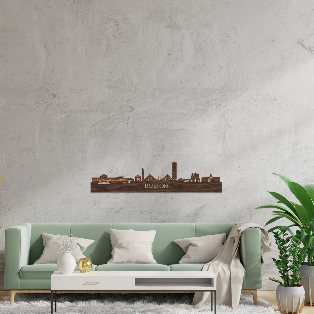 Skyline Boston Noten houten cadeau decoratie relatiegeschenk van WoodWideCities