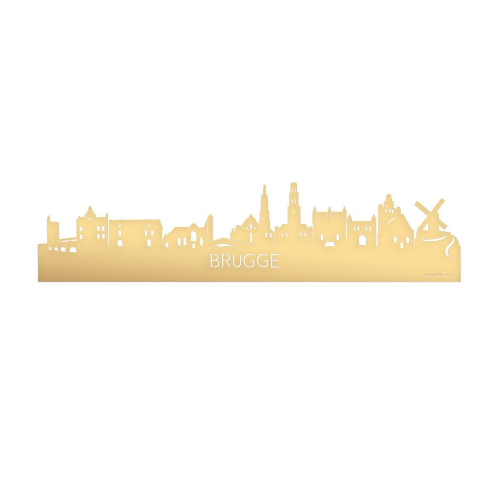 Skyline Brugge Metallic Goud gerecycled kunststof cadeau decoratie relatiegeschenk van WoodWideCities