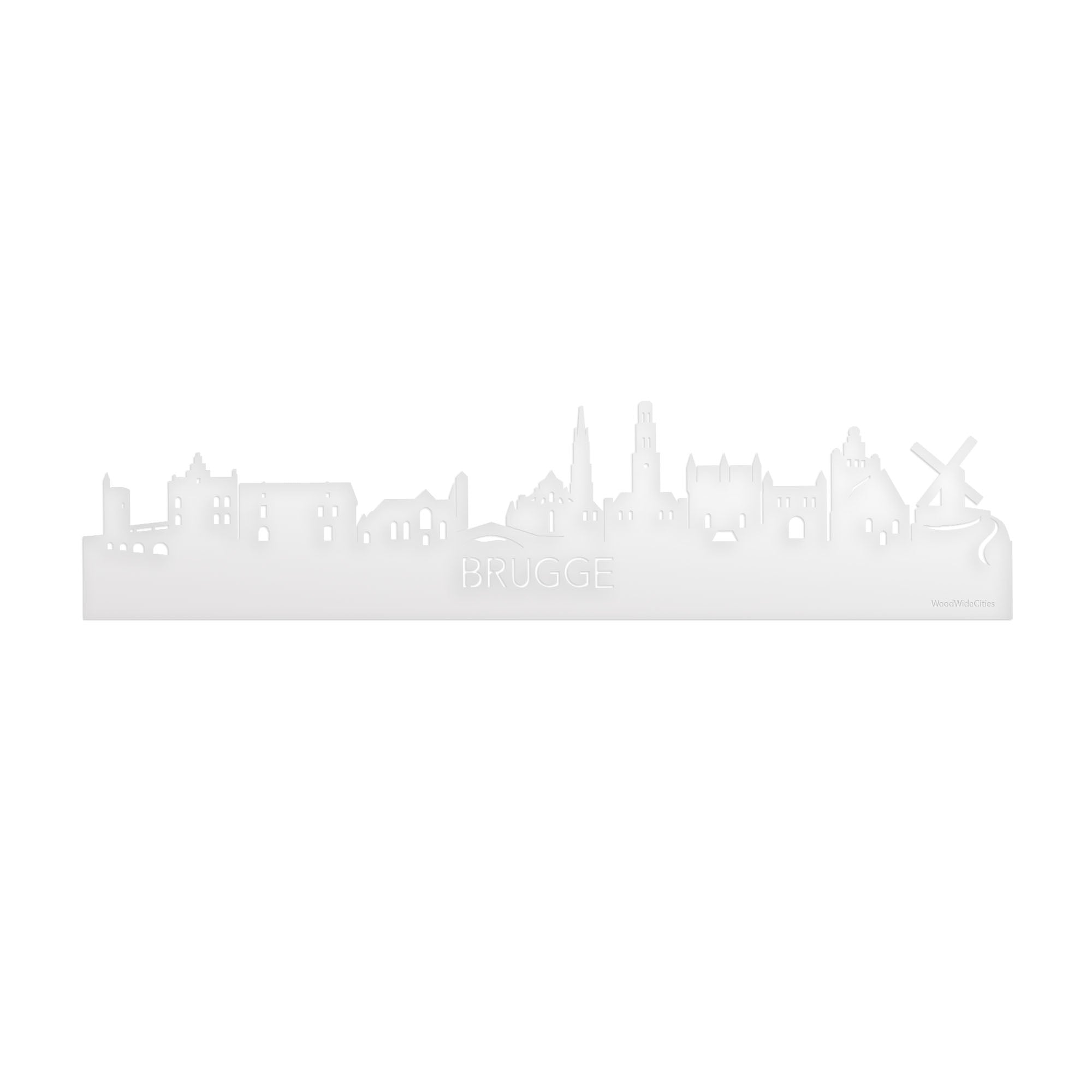 Skyline Brugge Wit glanzend gerecycled kunststof cadeau decoratie relatiegeschenk van WoodWideCities