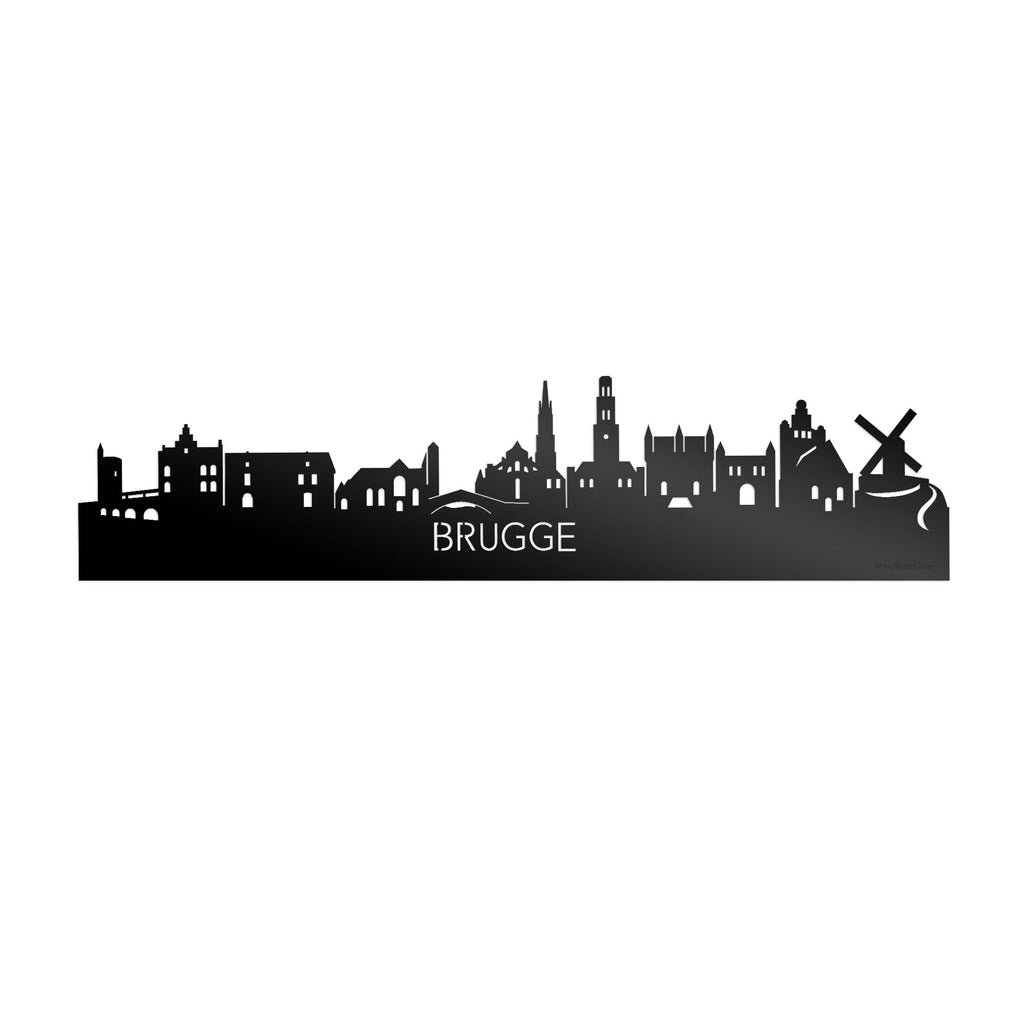 Skyline Brugge Zwart glanzend gerecycled kunststof cadeau decoratie relatiegeschenk van WoodWideCities