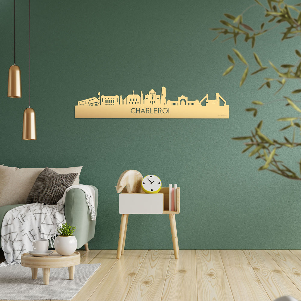 Skyline Charleroi Metallic Goud gerecycled kunststof cadeau decoratie relatiegeschenk van WoodWideCities