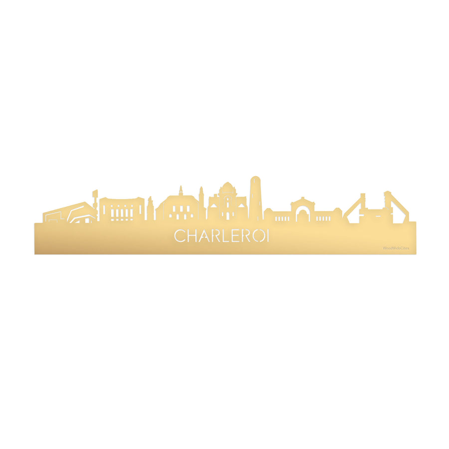Skyline Charleroi Metallic Goud gerecycled kunststof cadeau decoratie relatiegeschenk van WoodWideCities