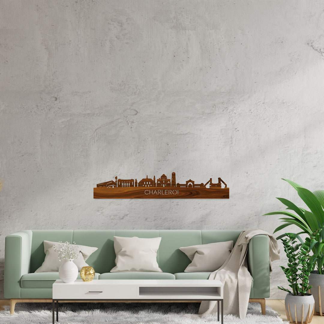 Skyline Charleroi Palissander houten cadeau decoratie relatiegeschenk van WoodWideCities