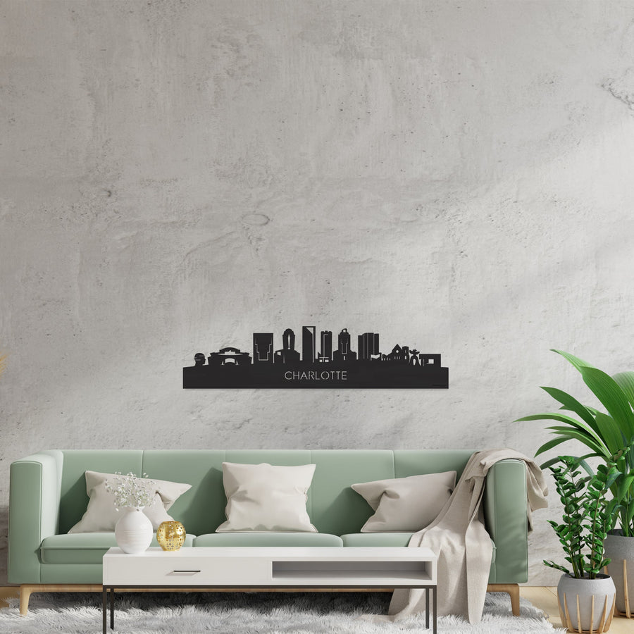 Skyline Charlotte Zwart houten cadeau decoratie relatiegeschenk van WoodWideCities