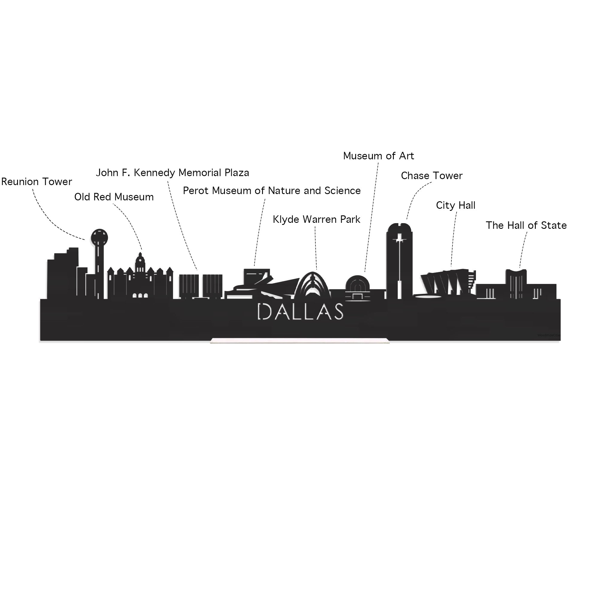 Skyline Dallas Zwart glanzend gerecycled kunststof cadeau decoratie relatiegeschenk van WoodWideCities
