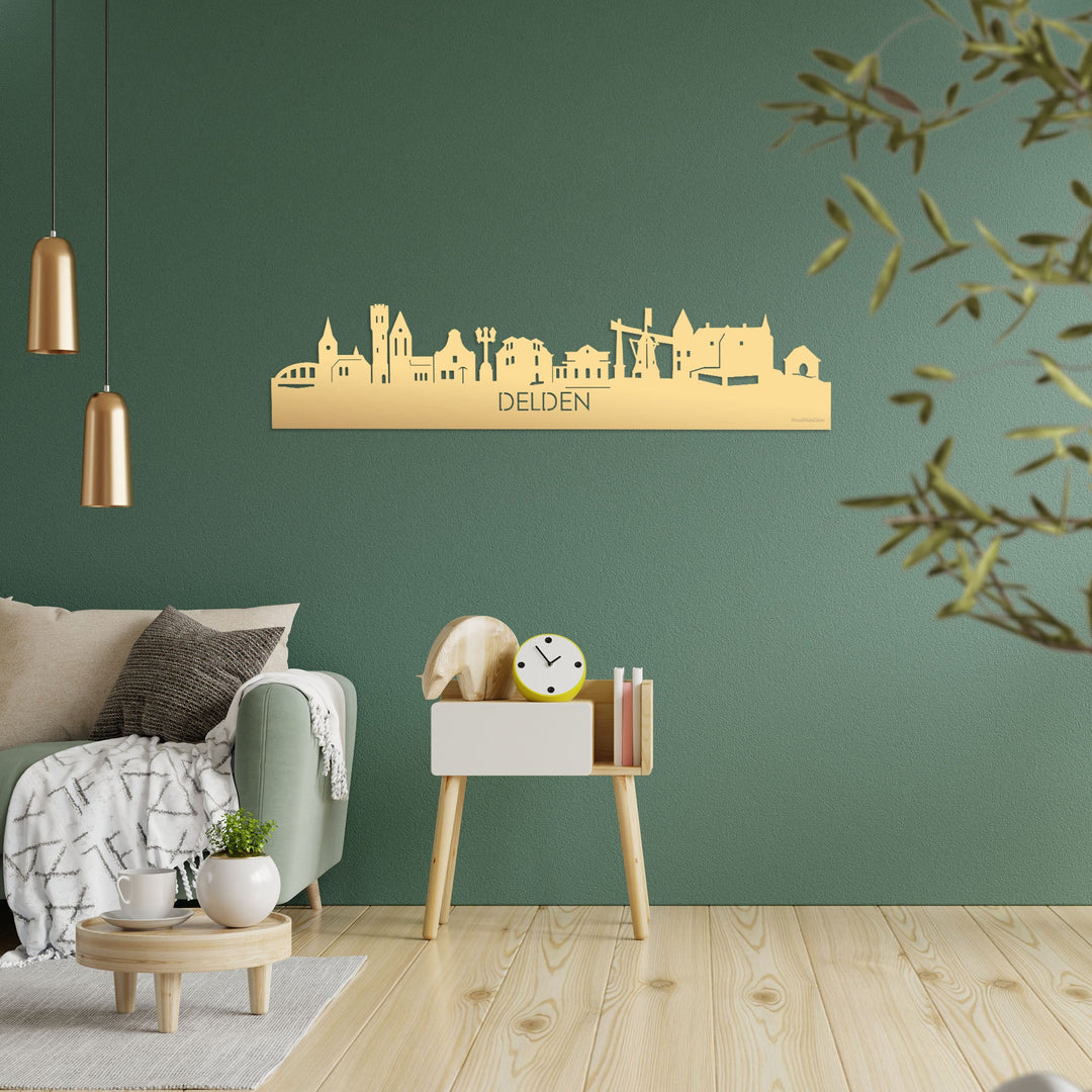 Skyline Delden Metallic Goud gerecycled kunststof cadeau decoratie relatiegeschenk van WoodWideCities