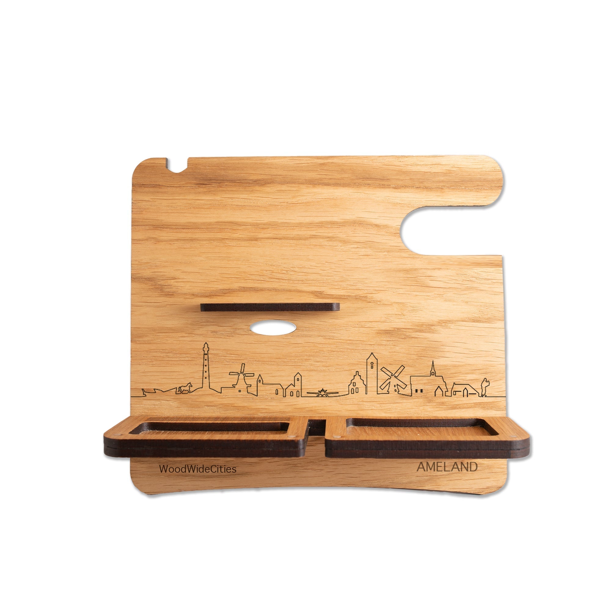 Skyline Desk Organizer Ameland houten cadeau decoratie relatiegeschenk van WoodWideCities