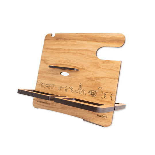 Skyline Desk Organizer Antwerpen Eiken houten cadeau decoratie relatiegeschenk van WoodWideCities