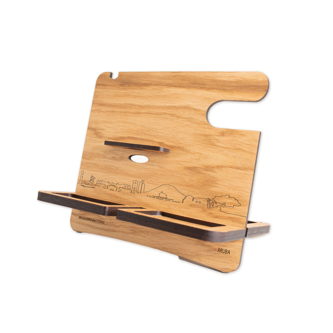 Skyline Desk Organizer Aruba Eiken houten cadeau decoratie relatiegeschenk van WoodWideCities