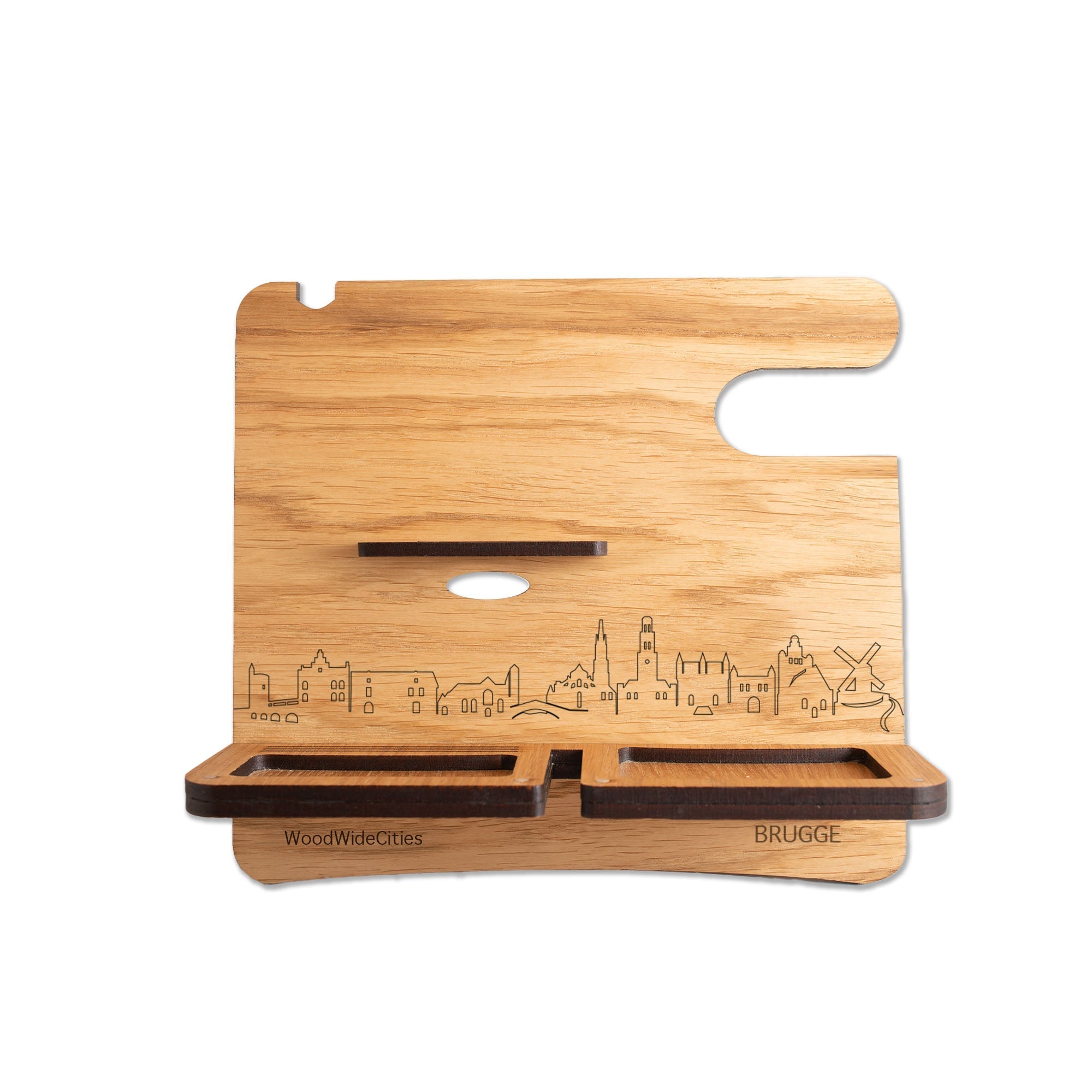 Skyline Desk Organizer Brugge houten cadeau decoratie relatiegeschenk van WoodWideCities