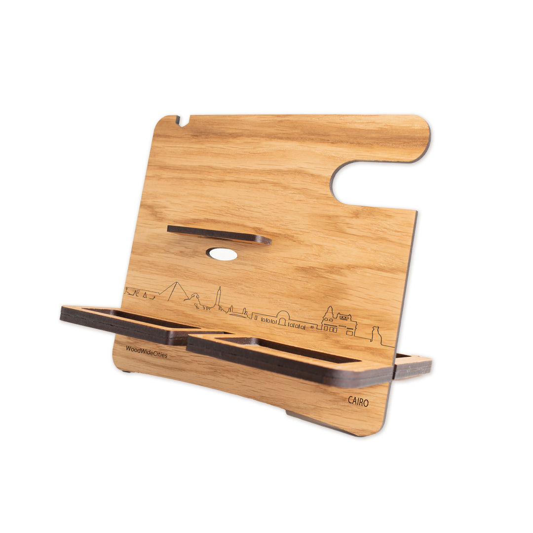 Skyline Desk Organizer Cairo Eiken houten cadeau decoratie relatiegeschenk van WoodWideCities