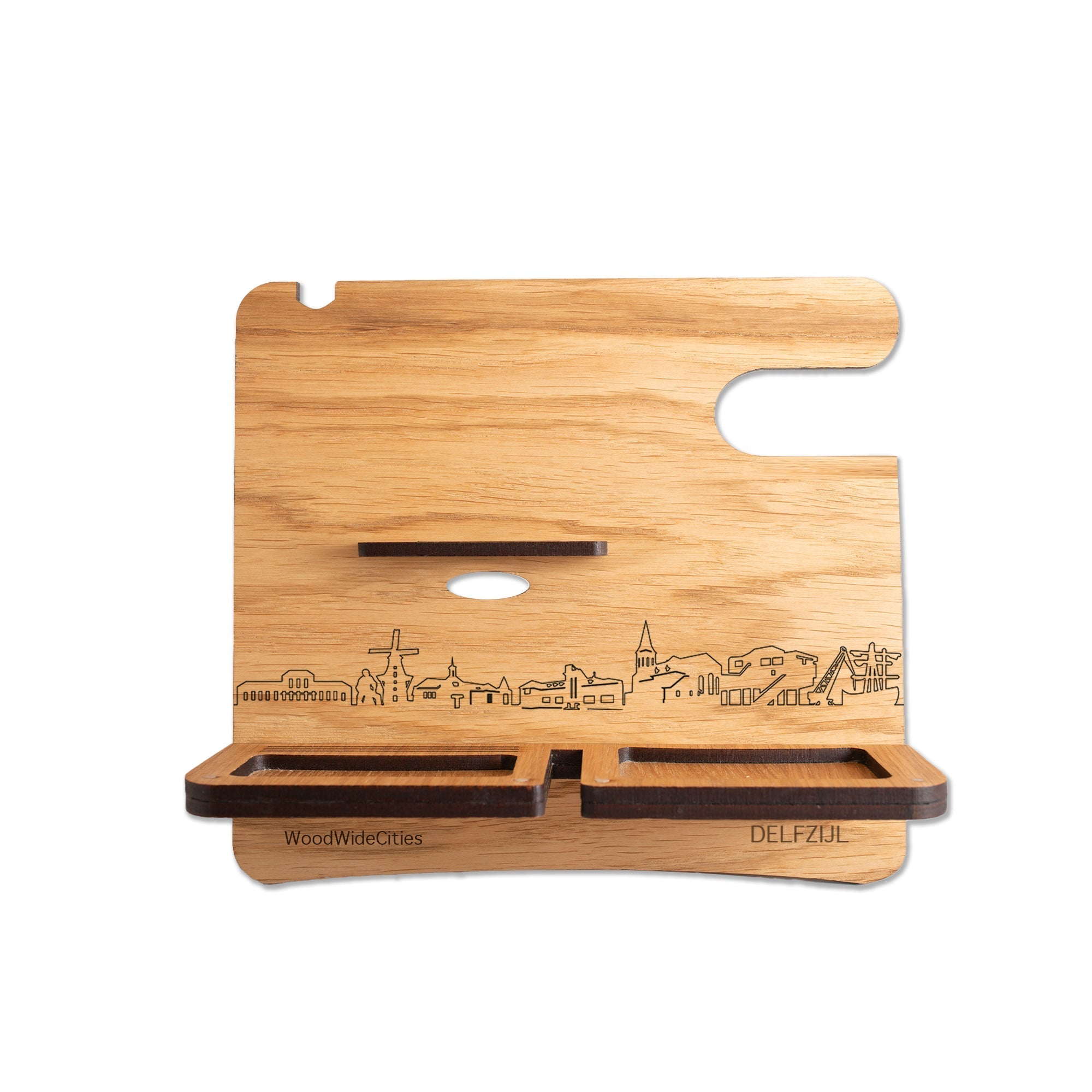 Skyline Desk Organizer Delfzijl houten cadeau decoratie relatiegeschenk van WoodWideCities