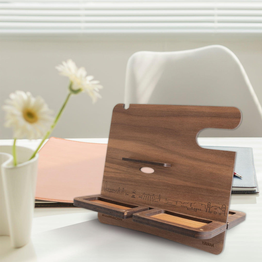 Skyline Desk Organizer Havana houten cadeau decoratie relatiegeschenk van WoodWideCities