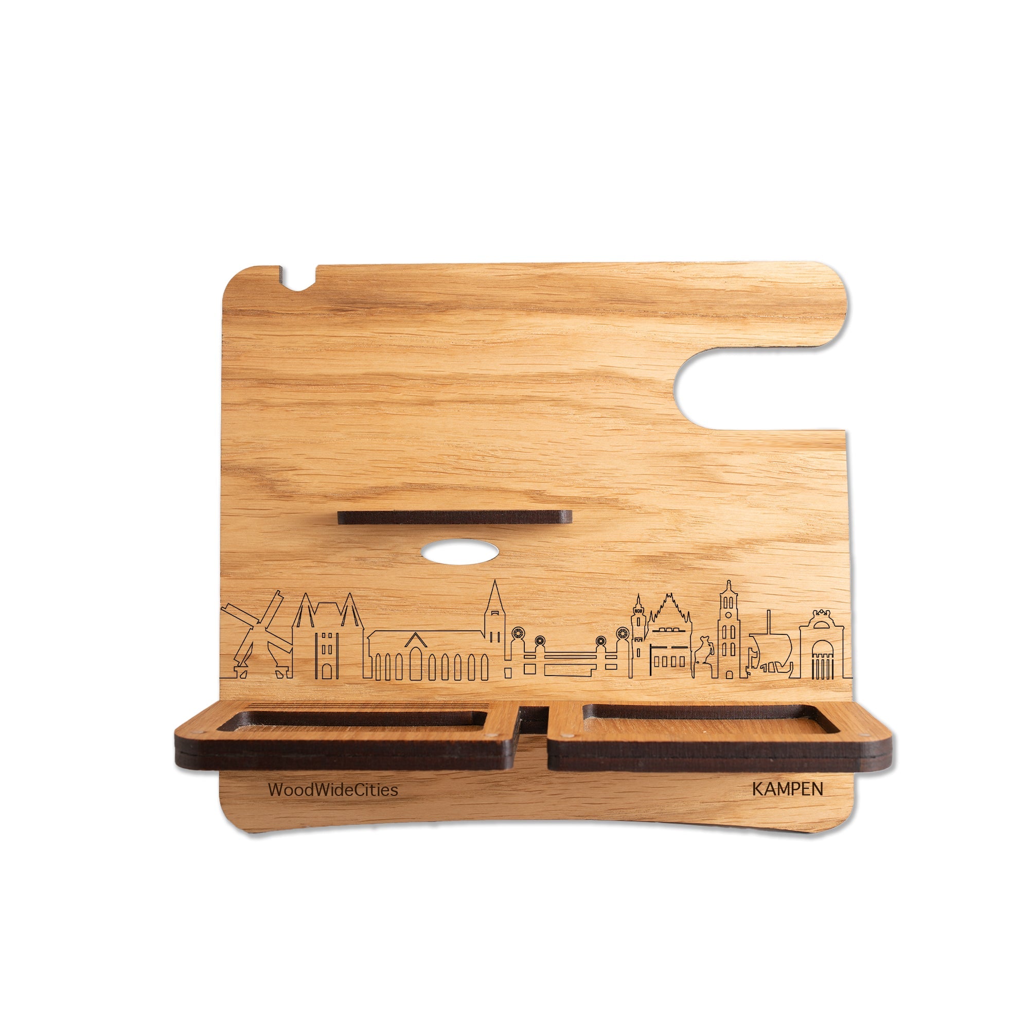 Skyline Desk Organizer Kampen houten cadeau decoratie relatiegeschenk van WoodWideCities