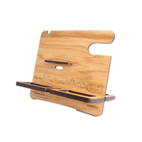 Skyline Desk Organizer La Rochelle Eiken houten cadeau decoratie relatiegeschenk van WoodWideCities