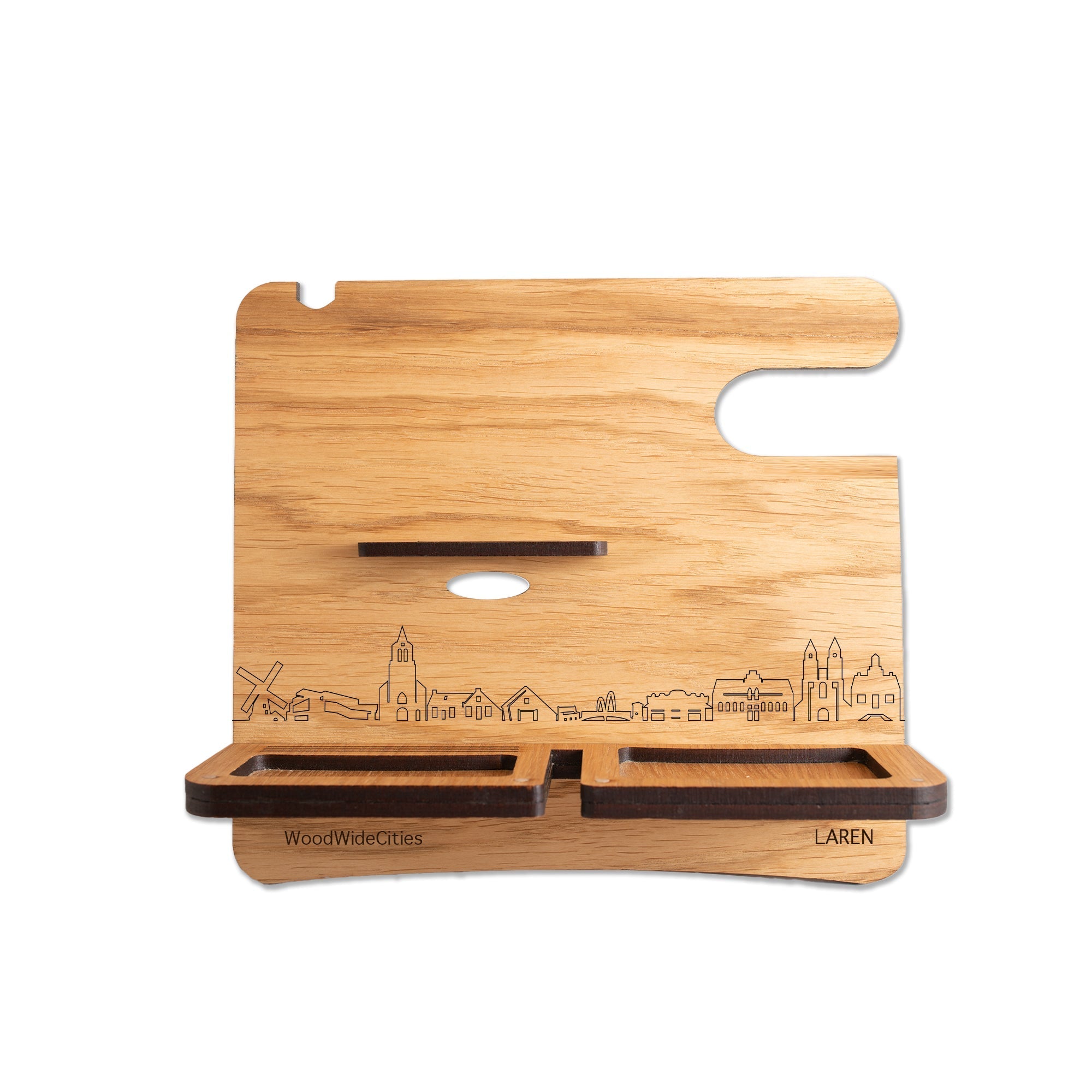Skyline Desk Organizer Laren houten cadeau decoratie relatiegeschenk van WoodWideCities