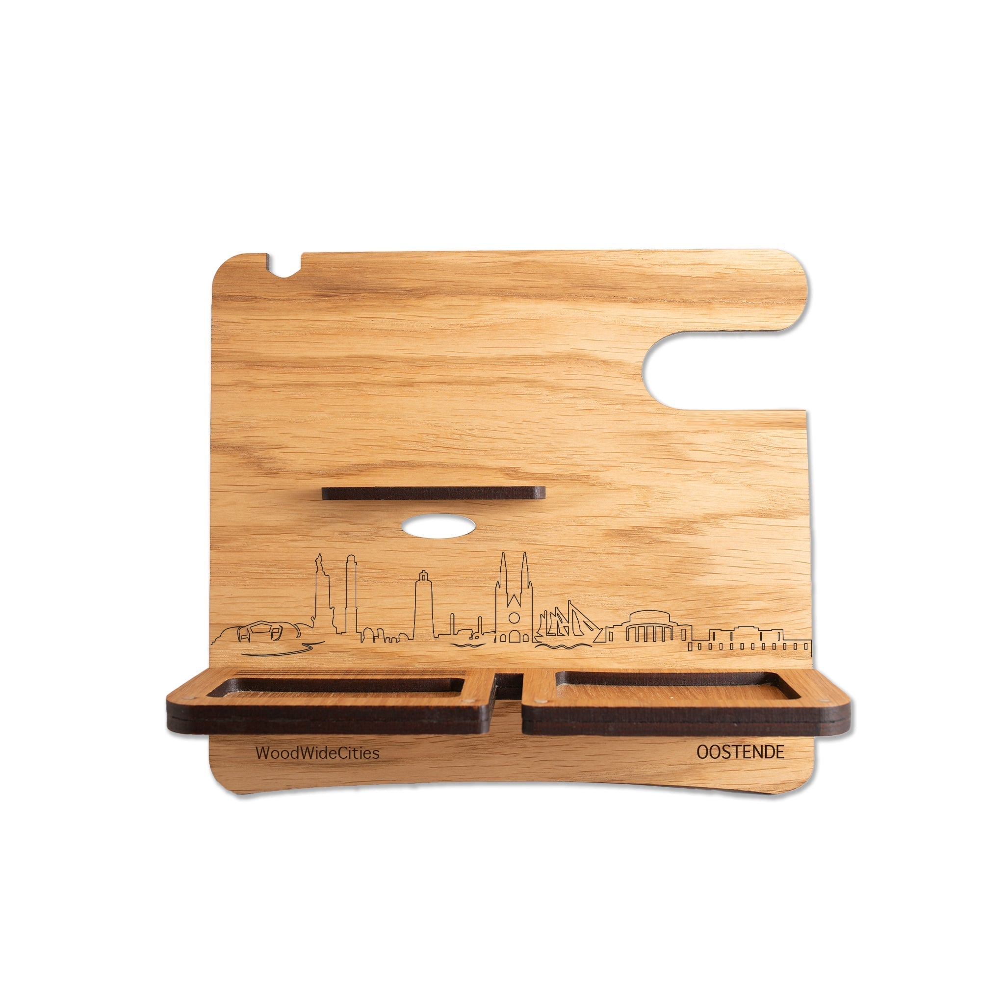 Skyline Desk Organizer Oostende houten cadeau decoratie relatiegeschenk van WoodWideCities