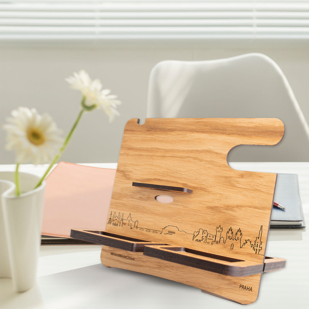 Skyline Desk Organizer Praha houten cadeau decoratie relatiegeschenk van WoodWideCities