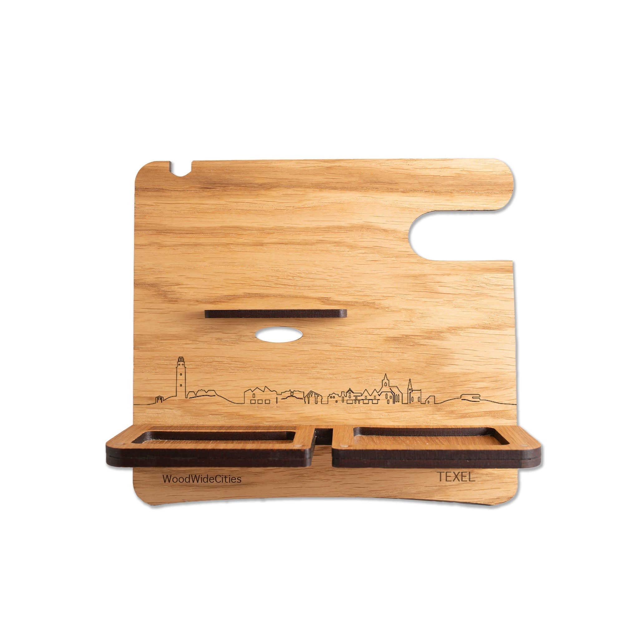 Skyline Desk Organizer Texel houten cadeau decoratie relatiegeschenk van WoodWideCities