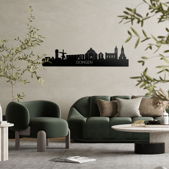 Skyline Dongen Zwart glanzend gerecycled kunststof cadeau decoratie relatiegeschenk van WoodWideCities