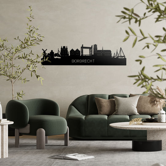 Skyline Dordrecht Zwart glanzend gerecycled kunststof cadeau decoratie relatiegeschenk van WoodWideCities