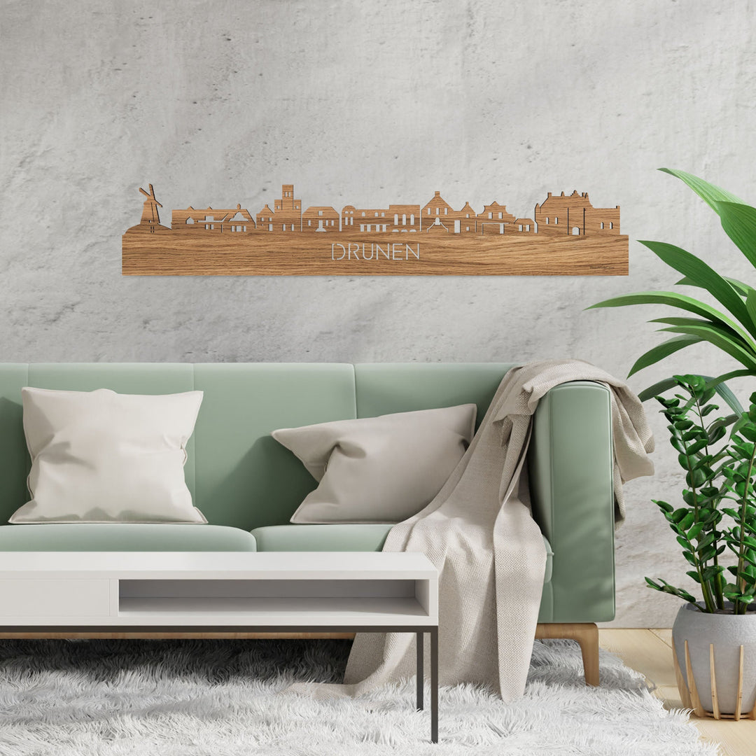 Skyline Drunen Eiken houten cadeau decoratie relatiegeschenk van WoodWideCities