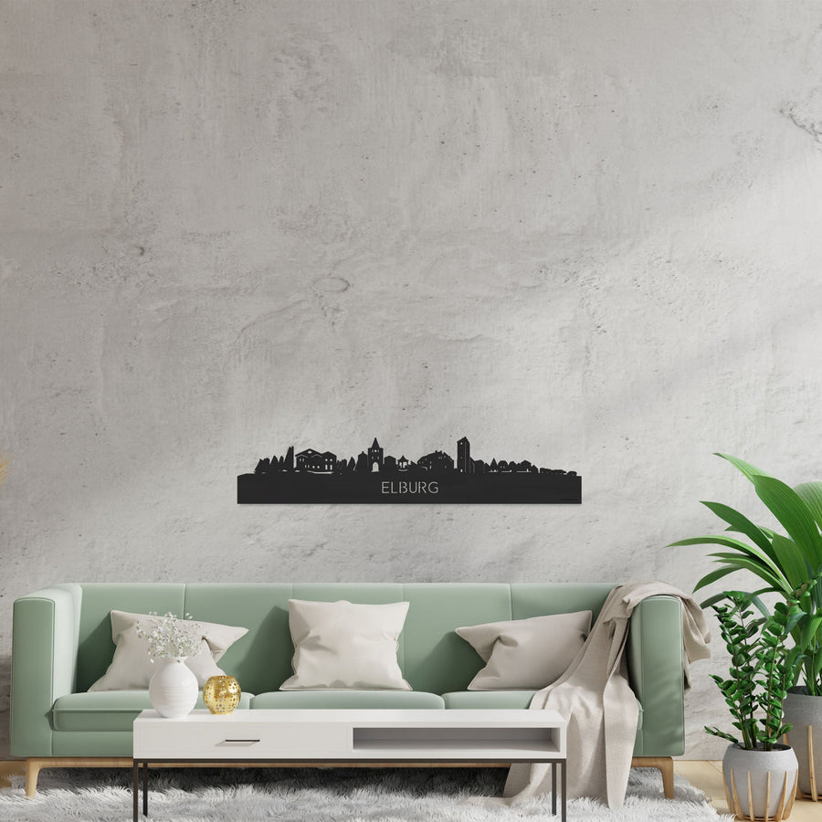 Skyline Elburg Zwart houten cadeau decoratie relatiegeschenk van WoodWideCities