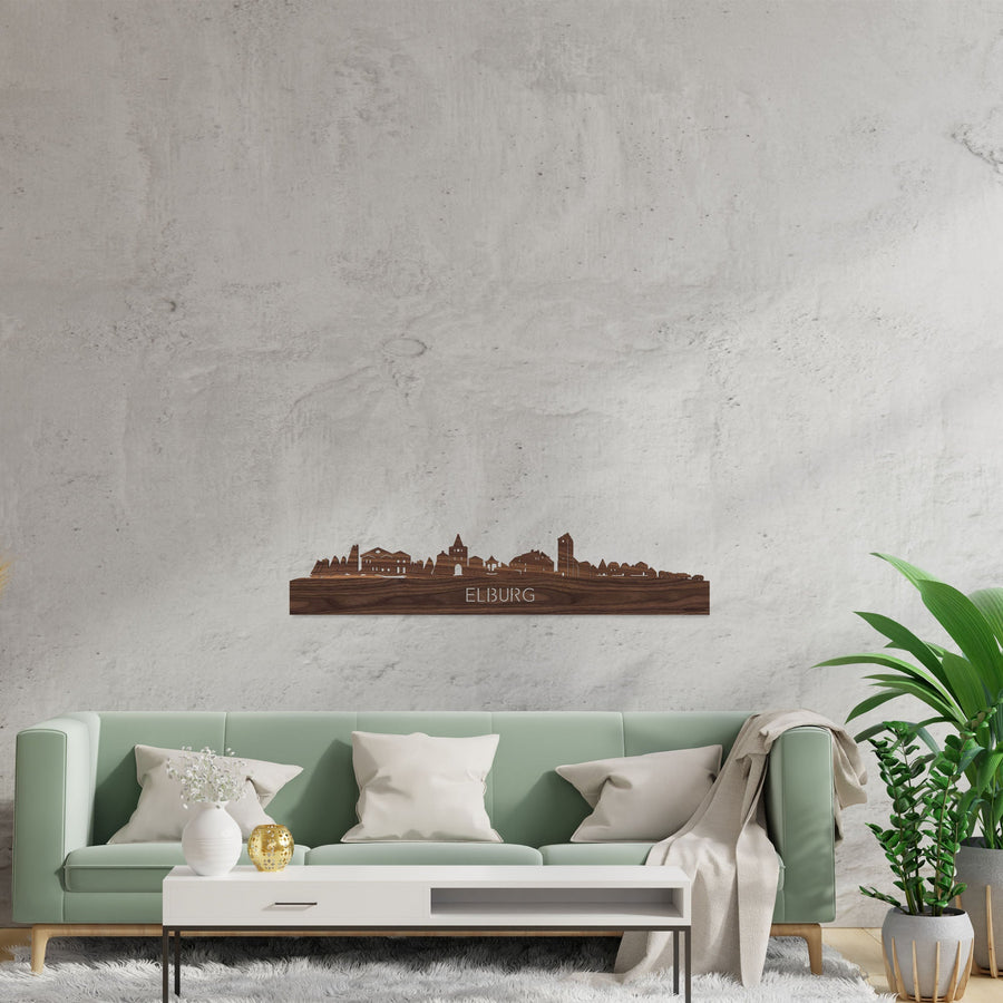 Skyline Elburg Noten houten cadeau decoratie relatiegeschenk van WoodWideCities