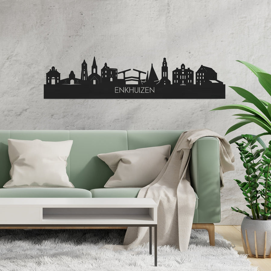 Skyline Enkhuizen Zwart houten cadeau decoratie relatiegeschenk van WoodWideCities
