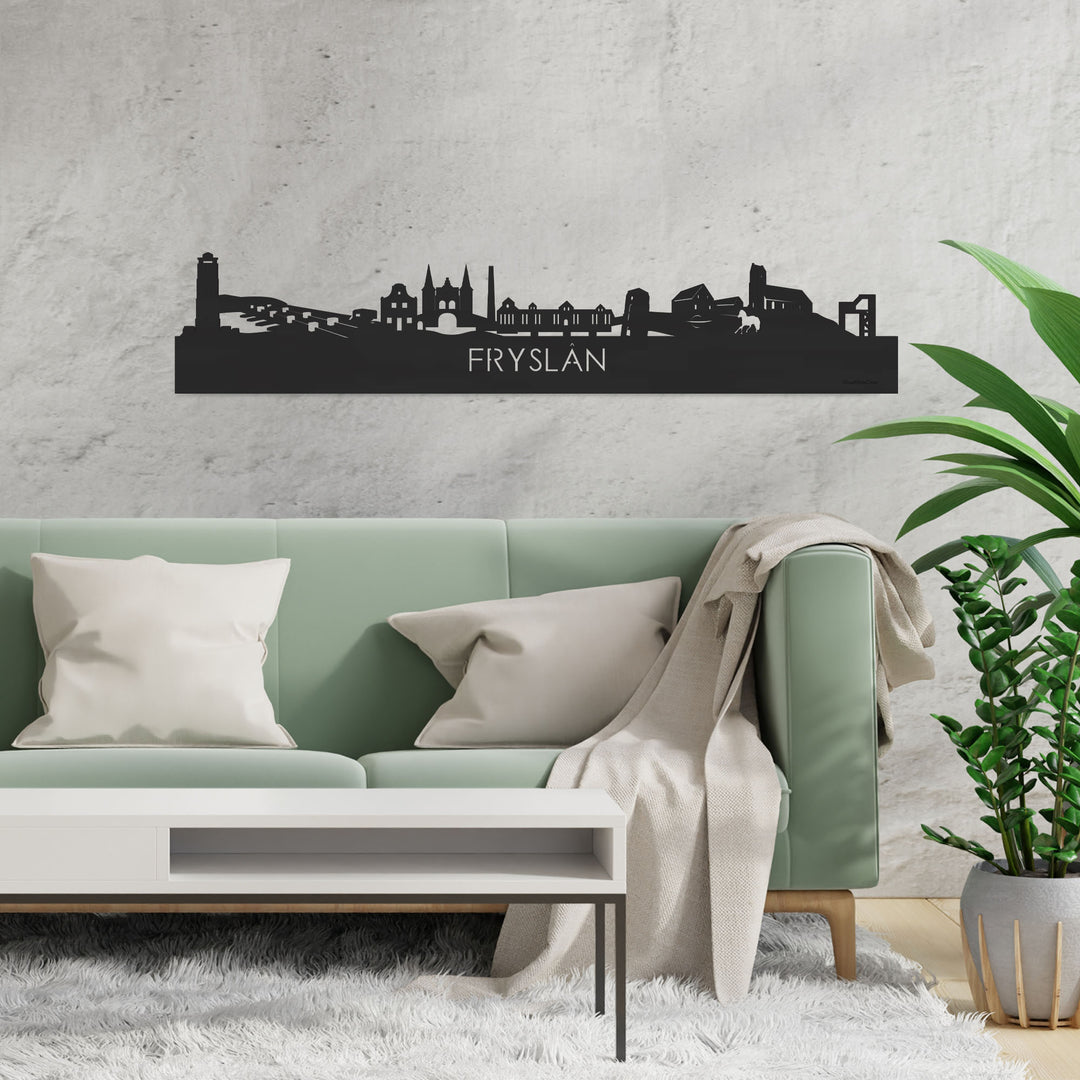 Skyline Fryslan Zwart houten cadeau decoratie relatiegeschenk van WoodWideCities