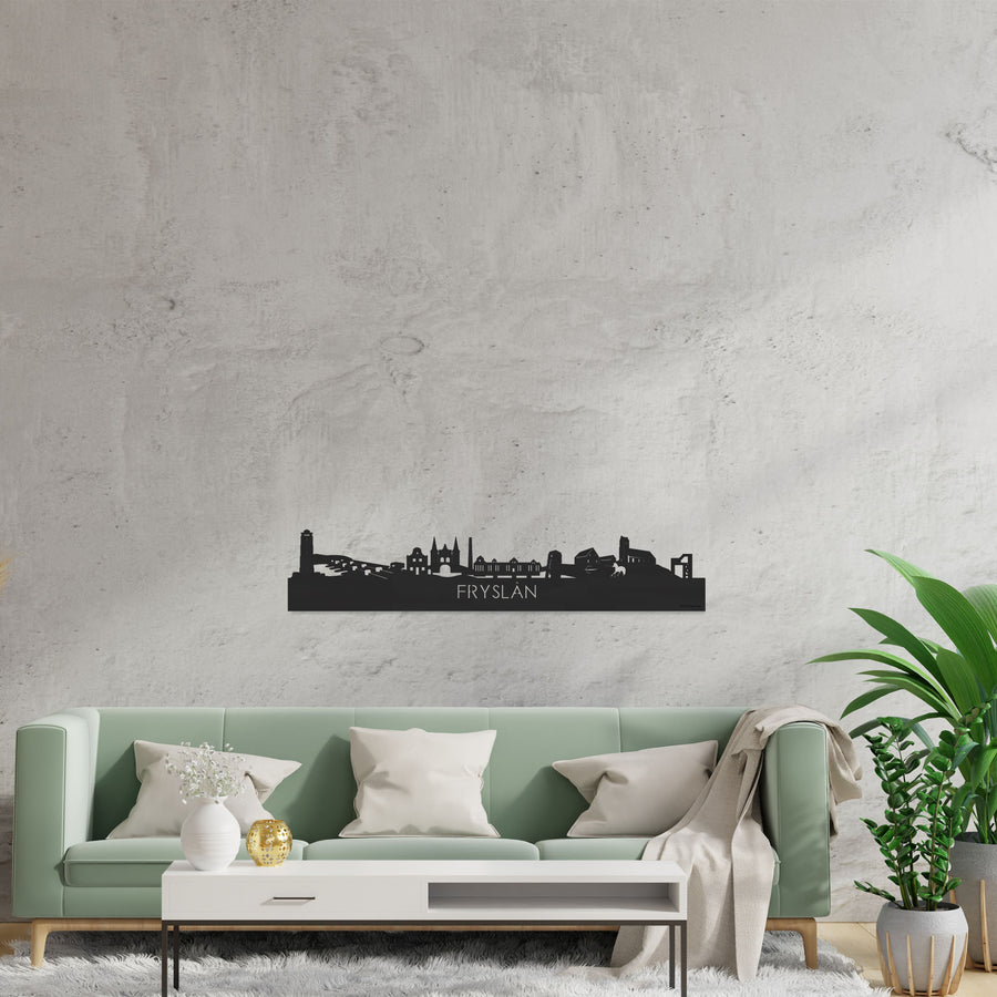 Skyline Fryslan Zwart houten cadeau decoratie relatiegeschenk van WoodWideCities