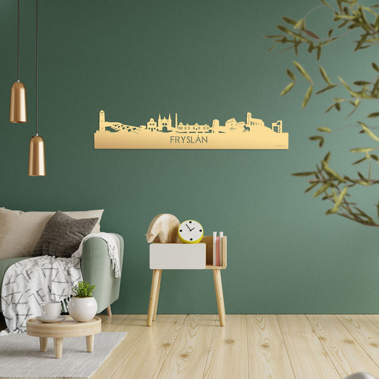Skyline Fryslan Metallic Goud gerecycled kunststof cadeau decoratie relatiegeschenk van WoodWideCities