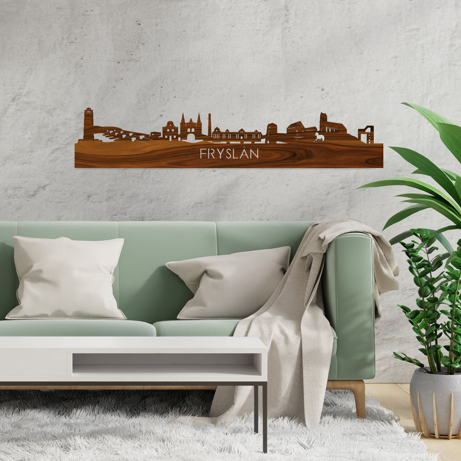 Skyline Fryslan Palissander houten cadeau decoratie relatiegeschenk van WoodWideCities