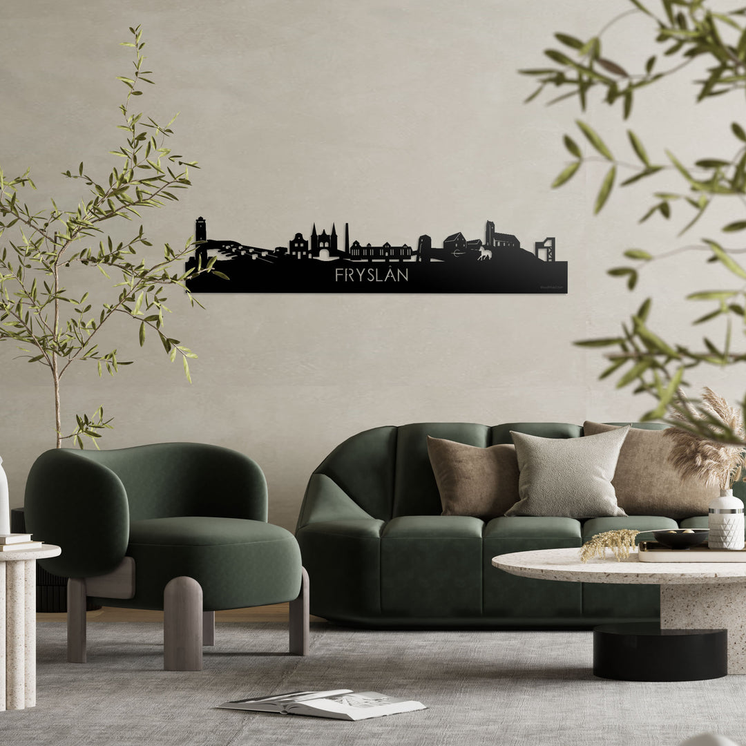 Skyline Fryslan Zwart glanzend gerecycled kunststof cadeau decoratie relatiegeschenk van WoodWideCities