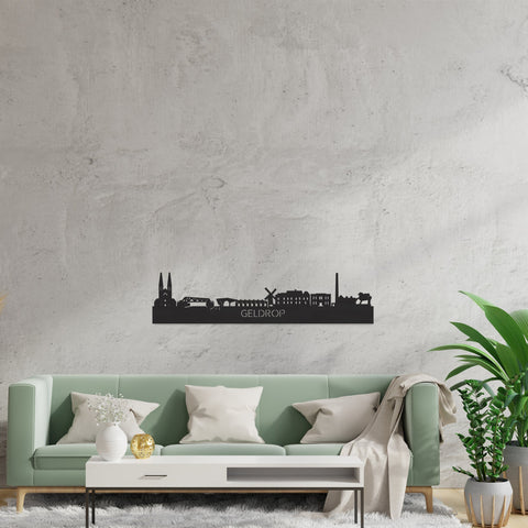 Skyline Geldrop Zwart houten cadeau decoratie relatiegeschenk van WoodWideCities