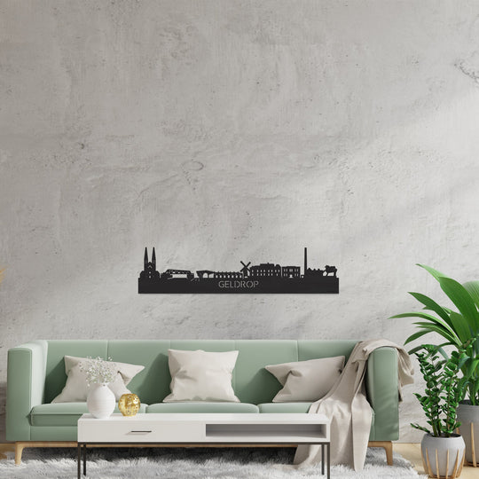 Skyline Geldrop Zwart houten cadeau decoratie relatiegeschenk van WoodWideCities