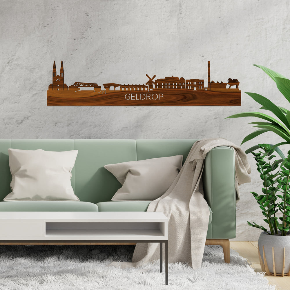 Skyline Geldrop Palissander houten cadeau decoratie relatiegeschenk van WoodWideCities