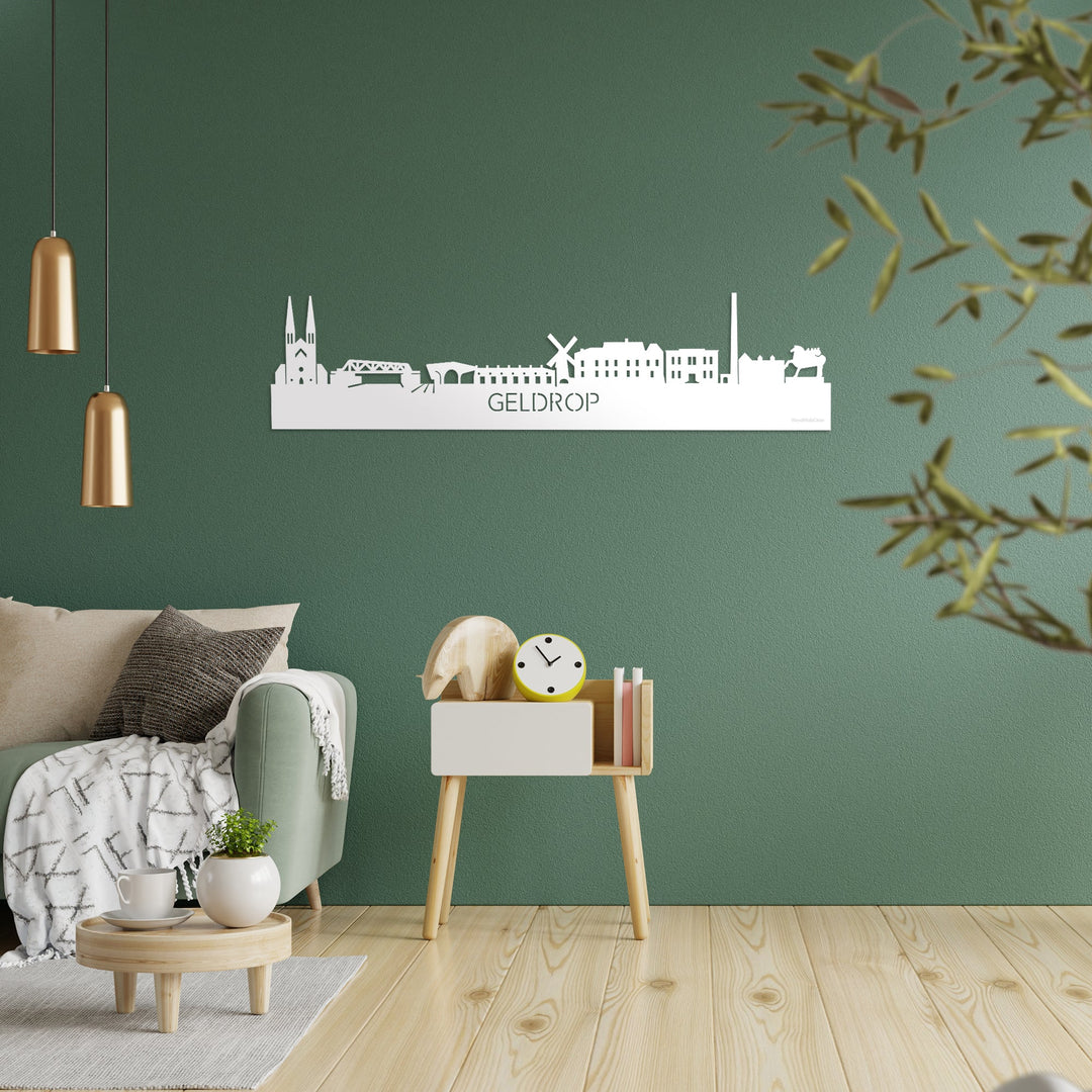 Skyline Geldrop Wit glanzend gerecycled kunststof cadeau decoratie relatiegeschenk van WoodWideCities