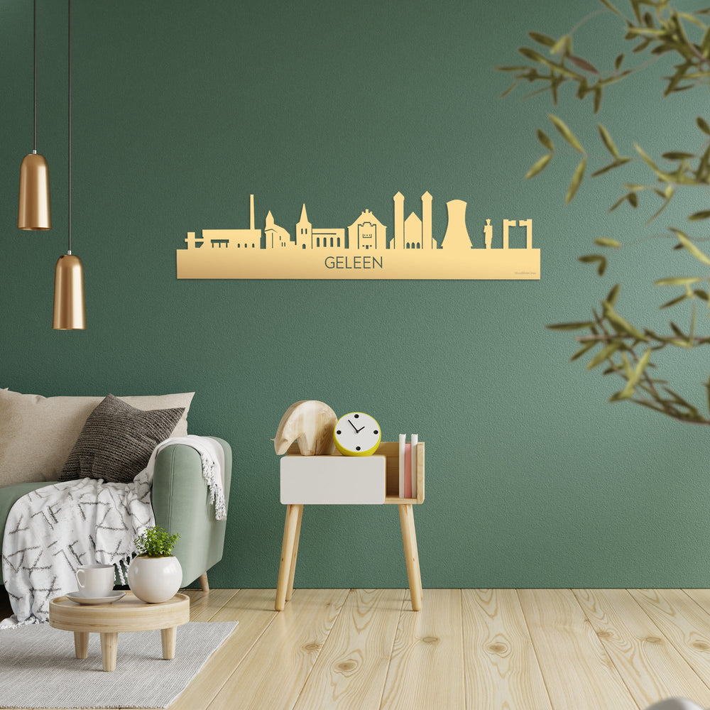 Skyline Geleen Metallic Goud gerecycled kunststof cadeau decoratie relatiegeschenk van WoodWideCities
