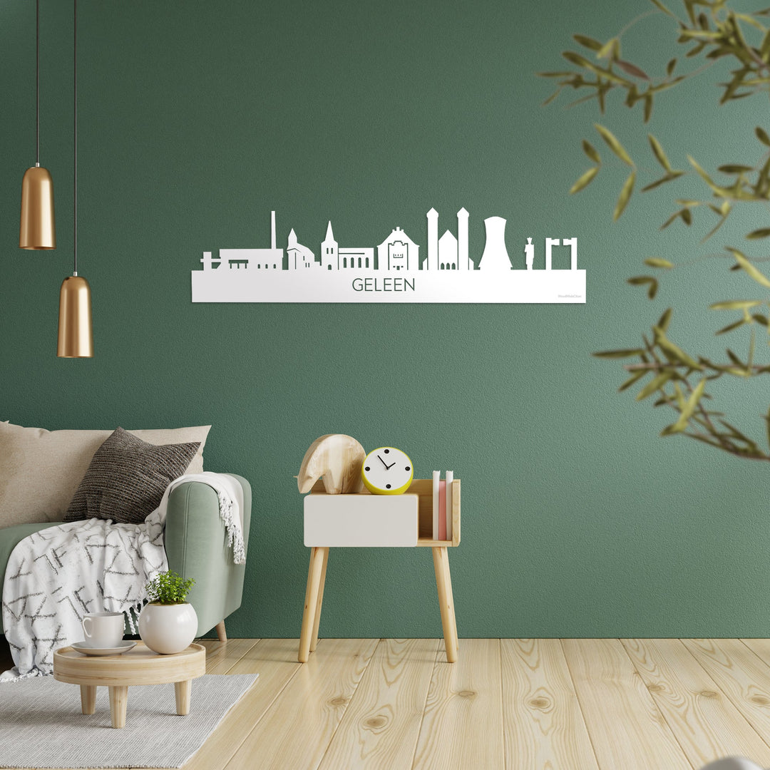 Skyline Geleen Wit glanzend gerecycled kunststof cadeau decoratie relatiegeschenk van WoodWideCities
